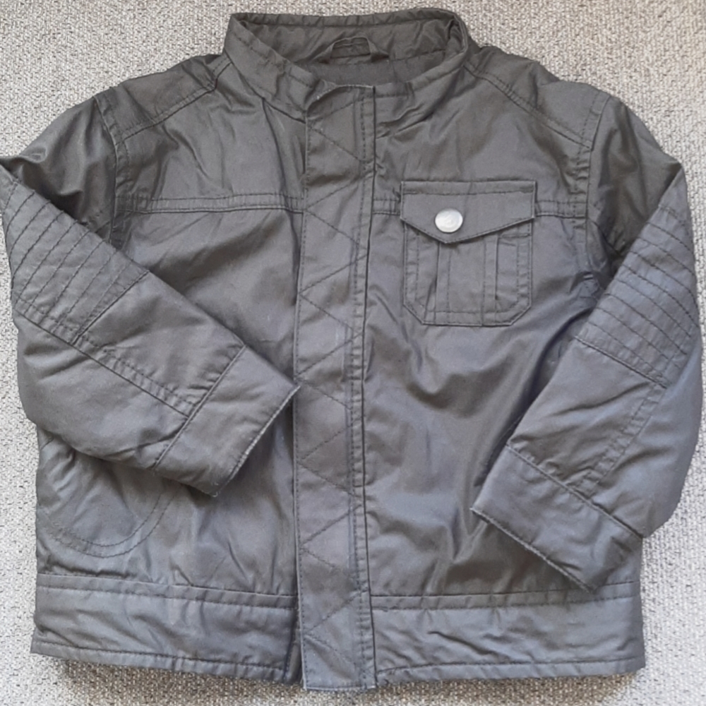 Toddler Boy Fall/Spring Grey Fabric Zip-Up Moto Jacket, Sz 18 Mo.